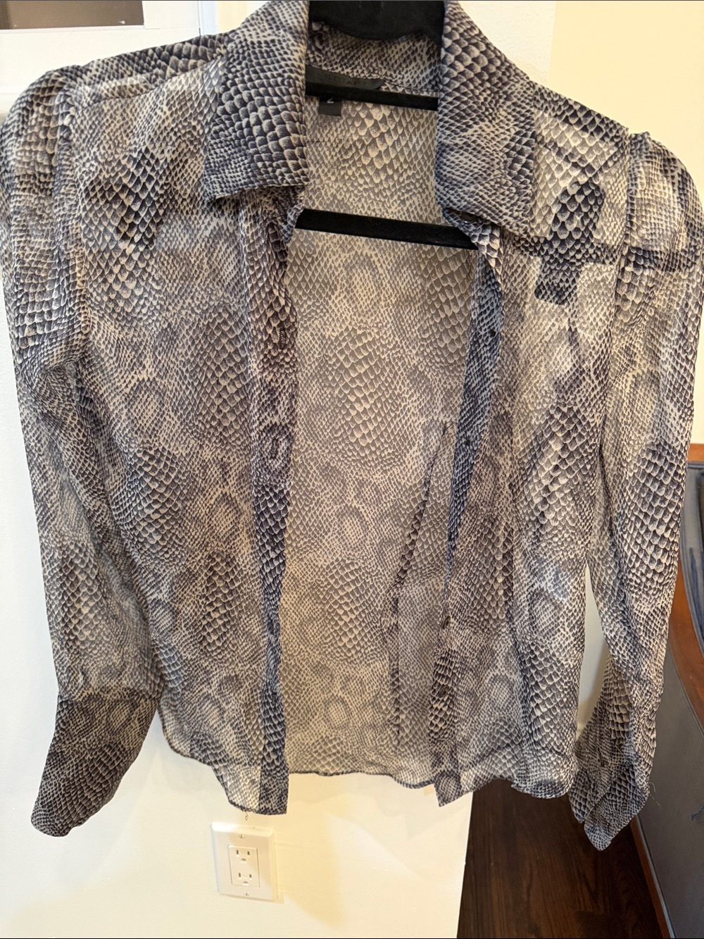 Jill Stuart Sheer Grey Snakeprint Silk Blouse